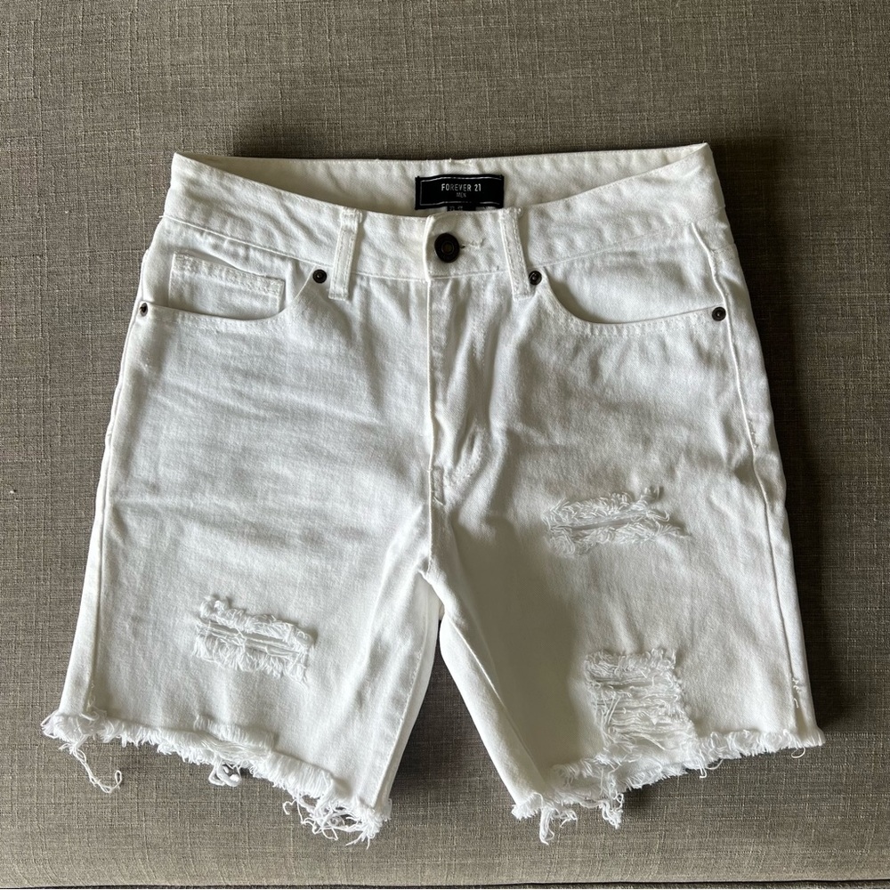 F21 White Cutoff Denim Shorts